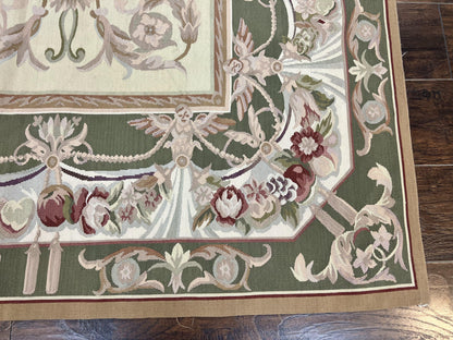 Aubusson Rug 5x8 Wool Handmade Vintage Carpet With Angel Motifs European Design