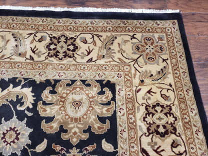 Indo Mahal Rug 8x12 Handmade Wool Area Rug With Black Floral Oriental For Dining Room