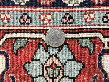 Pak Persian Rug 3x4, Wool Hand Knotted Vintage Traditional Carpet, Navy Blue & Red, Very Fine Small Handmade Floral Rug