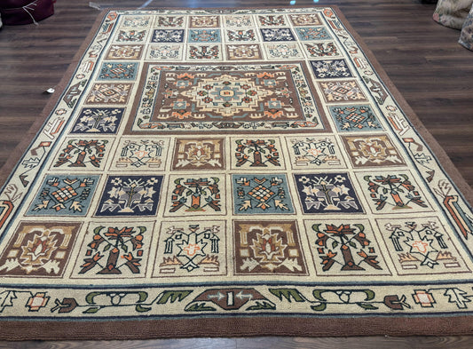 Hooked Rug 8x11 Vintage American Hand Hooked Wool Area Rug Multicolor Panel Rare