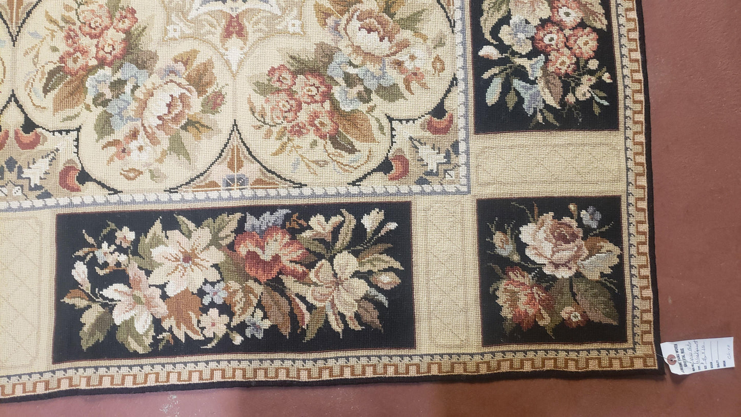 Needlepoint Rug 8x10ft Hand Knotted Wool Aubusson Flower Design Area Rug