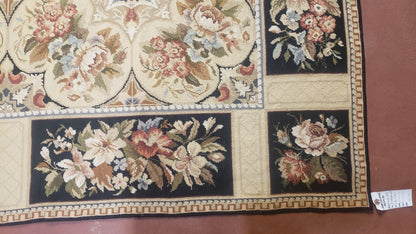 Needlepoint Rug 8x10ft Hand Knotted Wool Aubusson Flower Design Area Rug