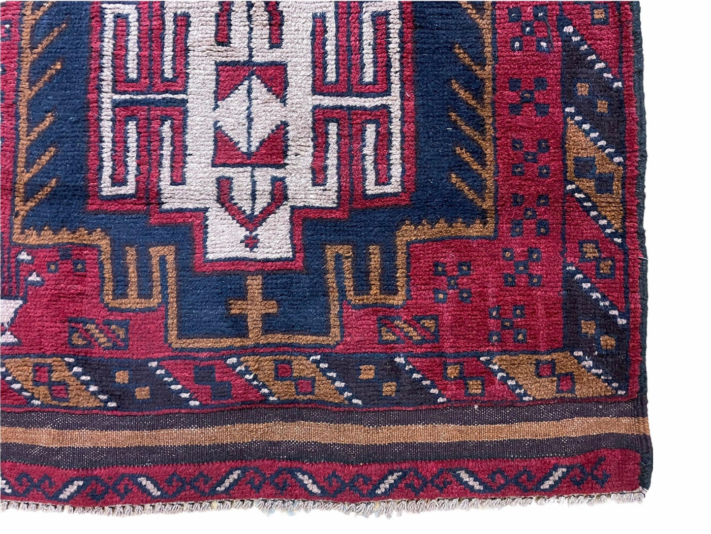 Balouchi Wool Rug Vintage Handmade Afghan Tribal Red Beige 2 Ft 9 In By 4 Ft 7 In