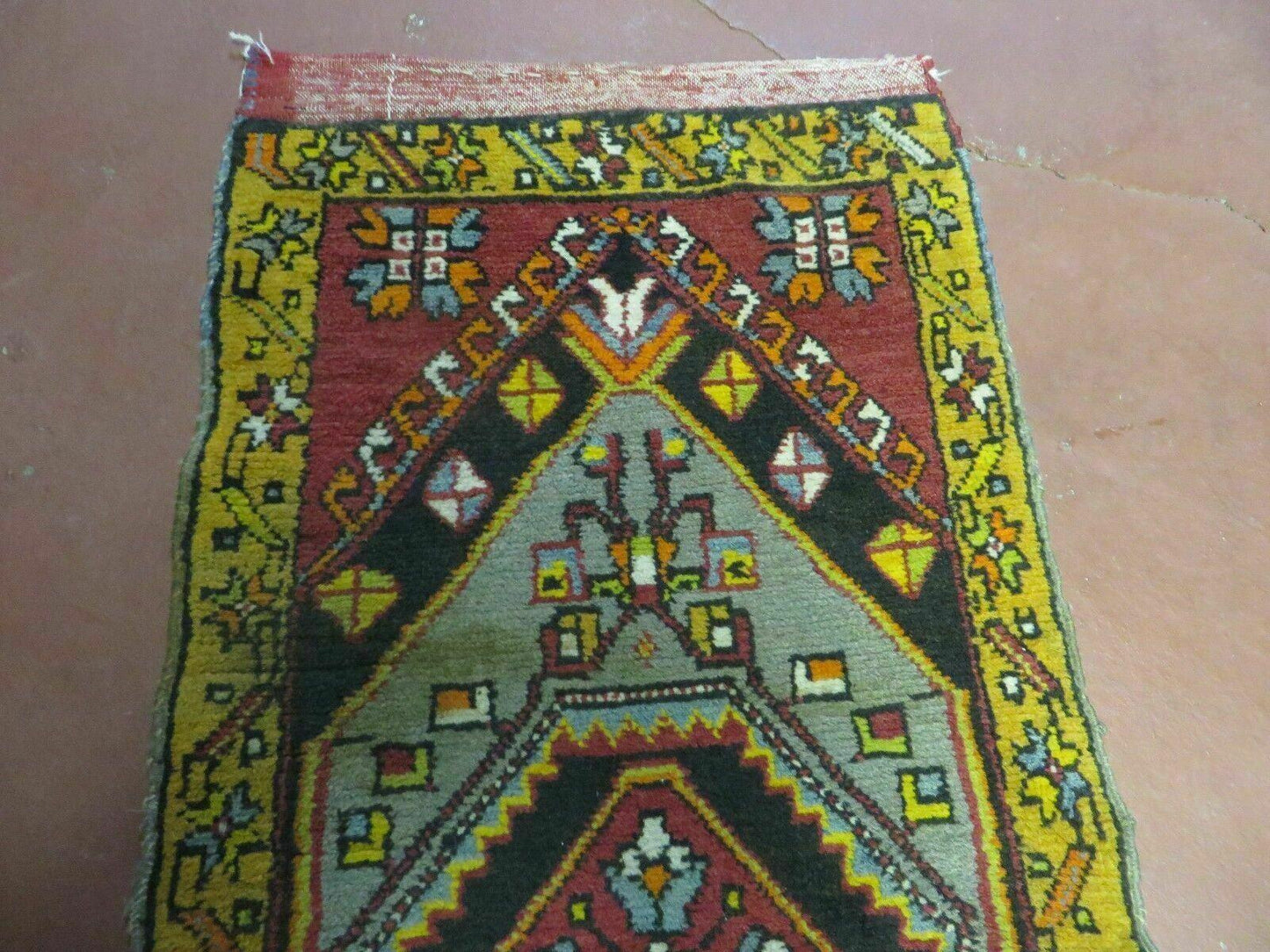 19" X 42" Antique Handmade Turkish Colorful Oushak Oshak Yastik Wool Rug Mat