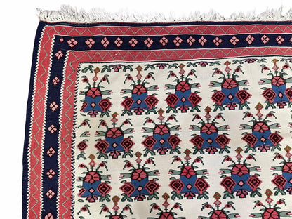 Vintage Kurdish Kilim Rug 3x5 Handwoven Heirloom Flatweave Collectible Beige