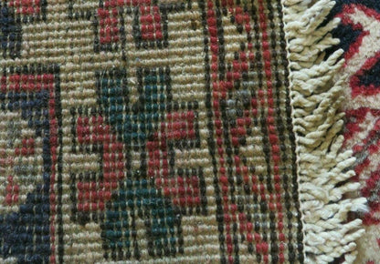 Persian Runner Rug 3.5 x 10.7, Karajeh Heriz Rug, Navy Blue, Geometric Medallions