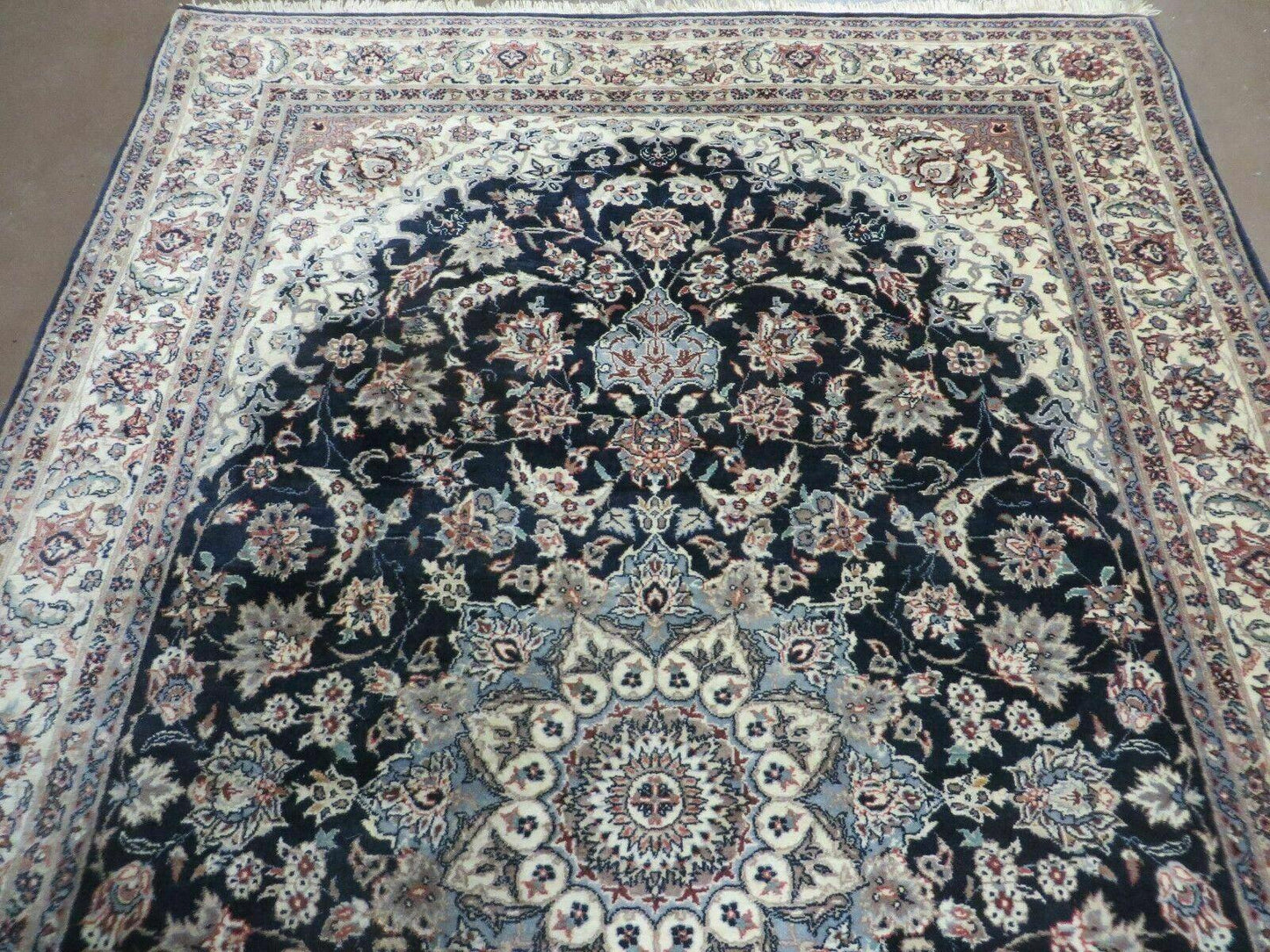 Hand Knotted Wool Silk Rug Vintage India Accent 4x7 Black