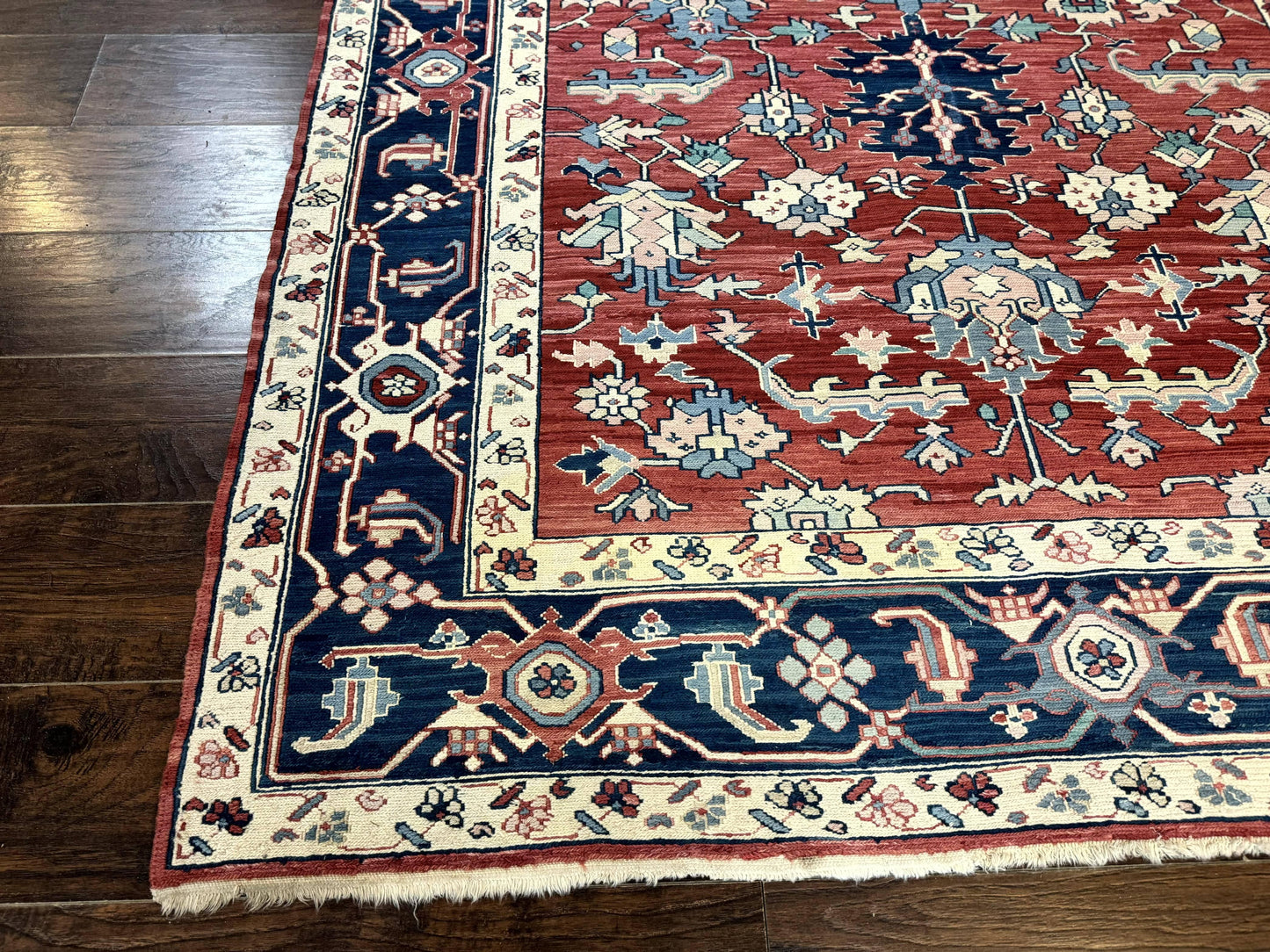 Turkish Flatweave Rug Heriz Design 6x9 Vintage Handknotted Wool Red Blue