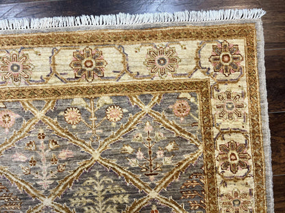 Peshawar Rug 3.6 By 5 Handmade Wool Hand Knotted Vintage Panel Design Oriental Carpet