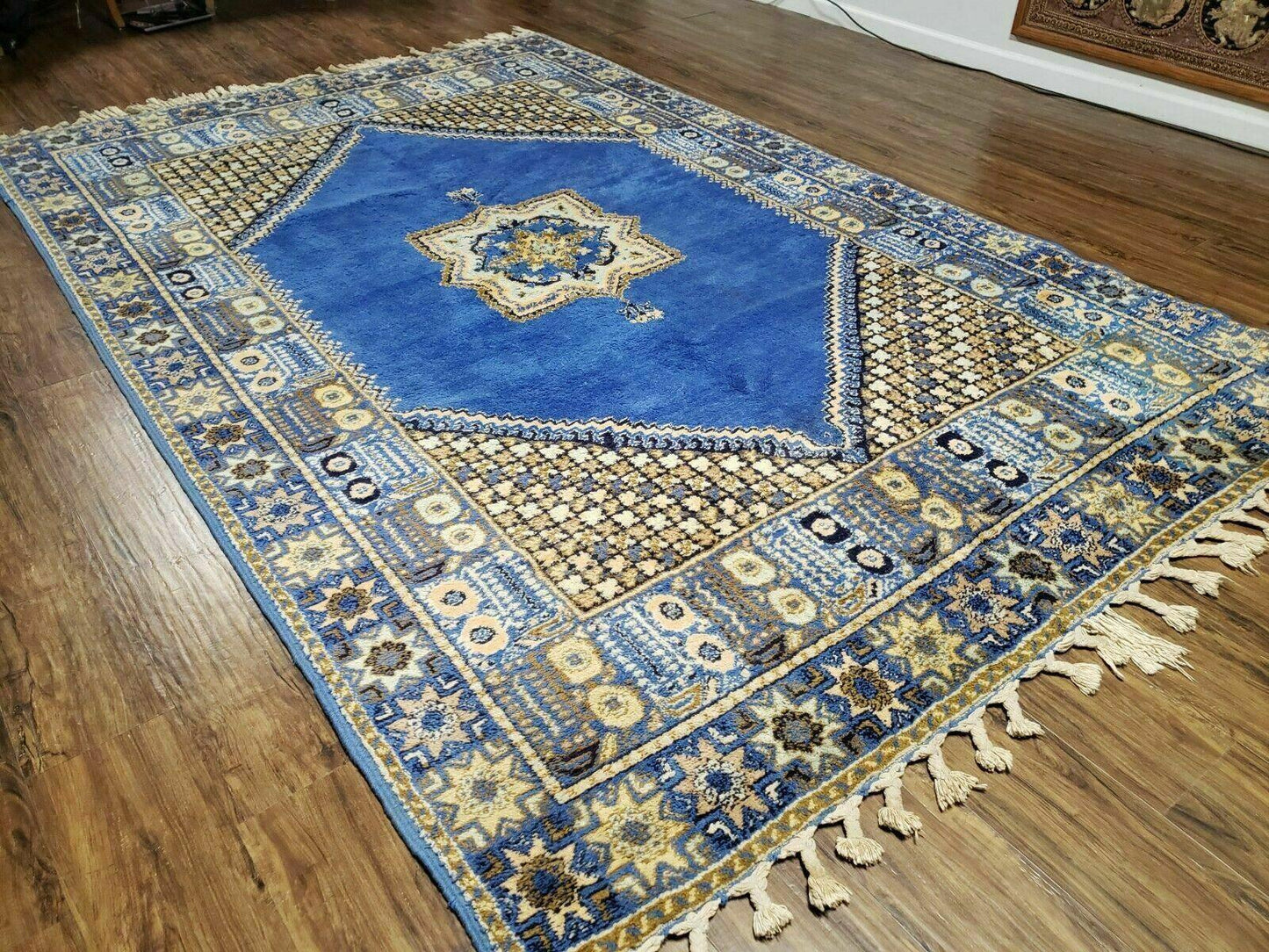 Moroccan Rabat Wool Rug 7 Ft By 10 Ft 5 In Handmade Blue Area Rug