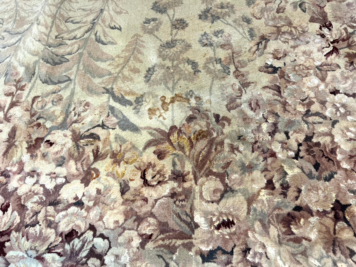 Aubusson Wool Rug 9x11 With Silk Highlights European Vintage Handmade Floral Design