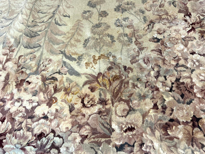 Aubusson Wool Rug 9x11 With Silk Highlights European Vintage Handmade Floral Design