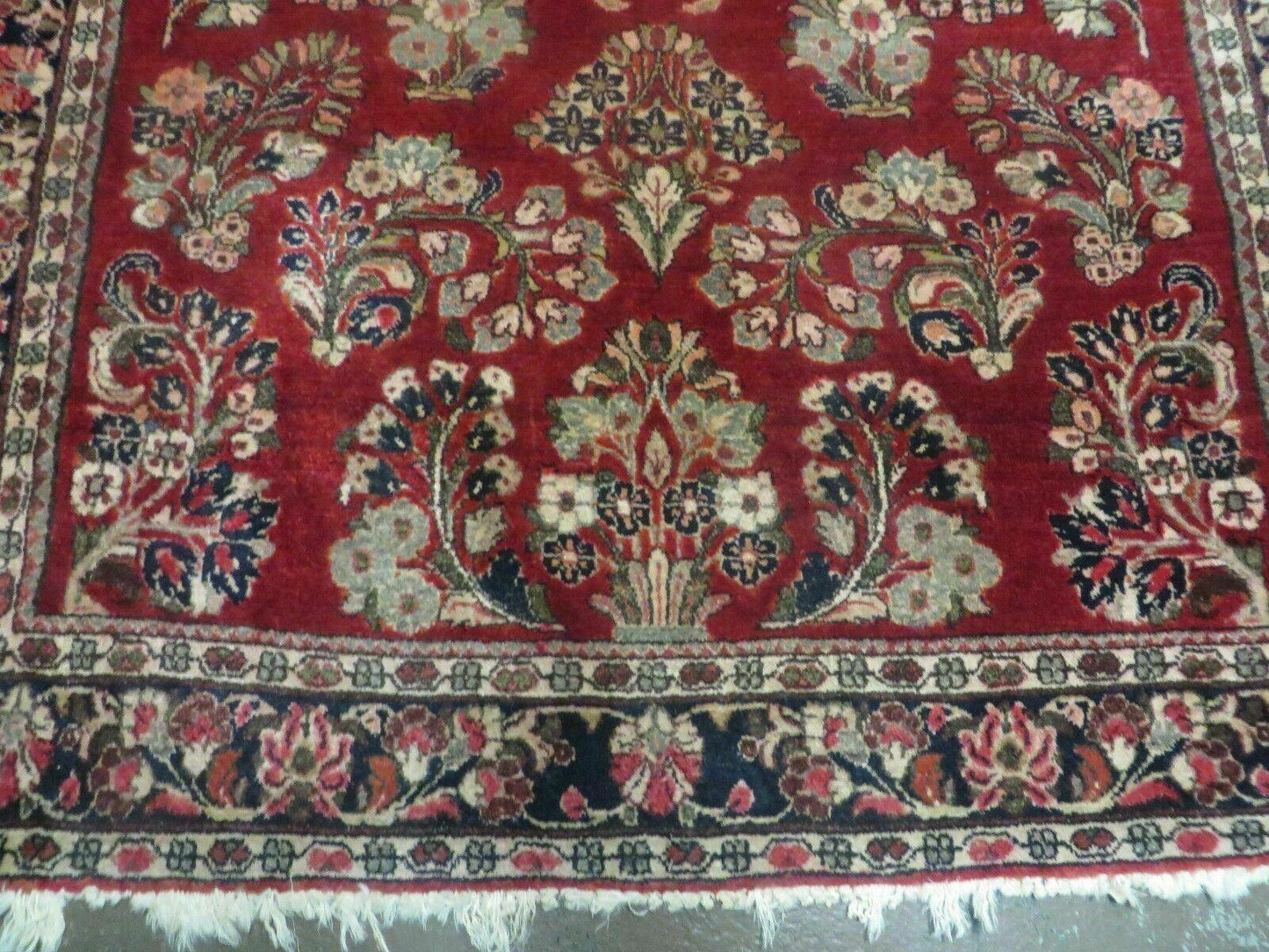 Red Persian Sarouk Rug 3x5, Antique Persian Carpet 1920s, Hand Knotted, Floral, Wool, Oriental Rug, Handmade Rug