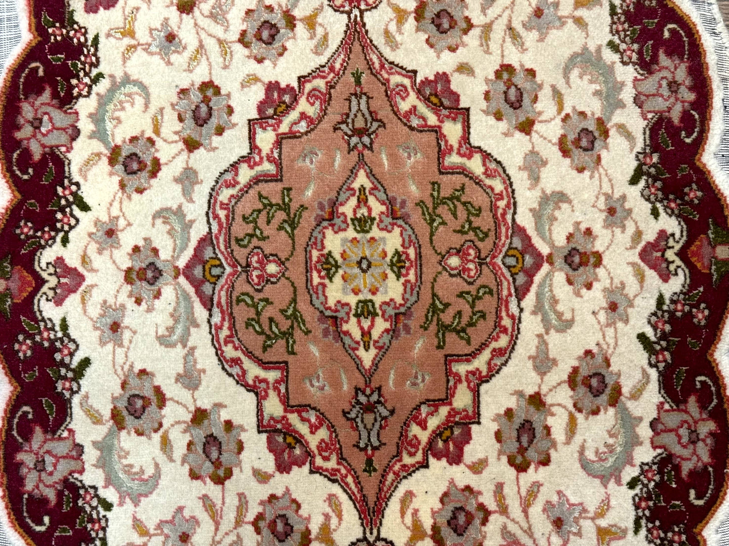 Small Oval Persian Tabriz Rug 2x4, Kork Wool and Silk Highlights, Fine 260 KPSI