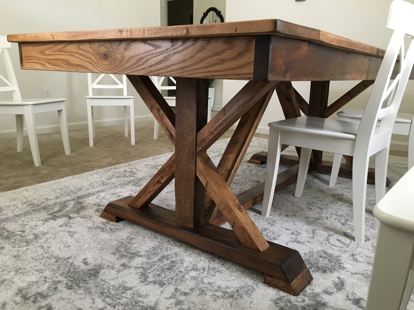 Trestle X Dining Table Farmhouse Handmade Kiln Dried Hardwood Custom Built