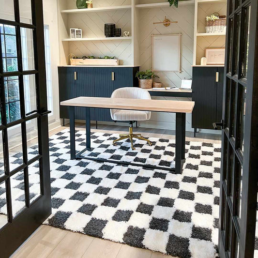 Checkered Black White Area Rug - Modern Stylish Home Decor