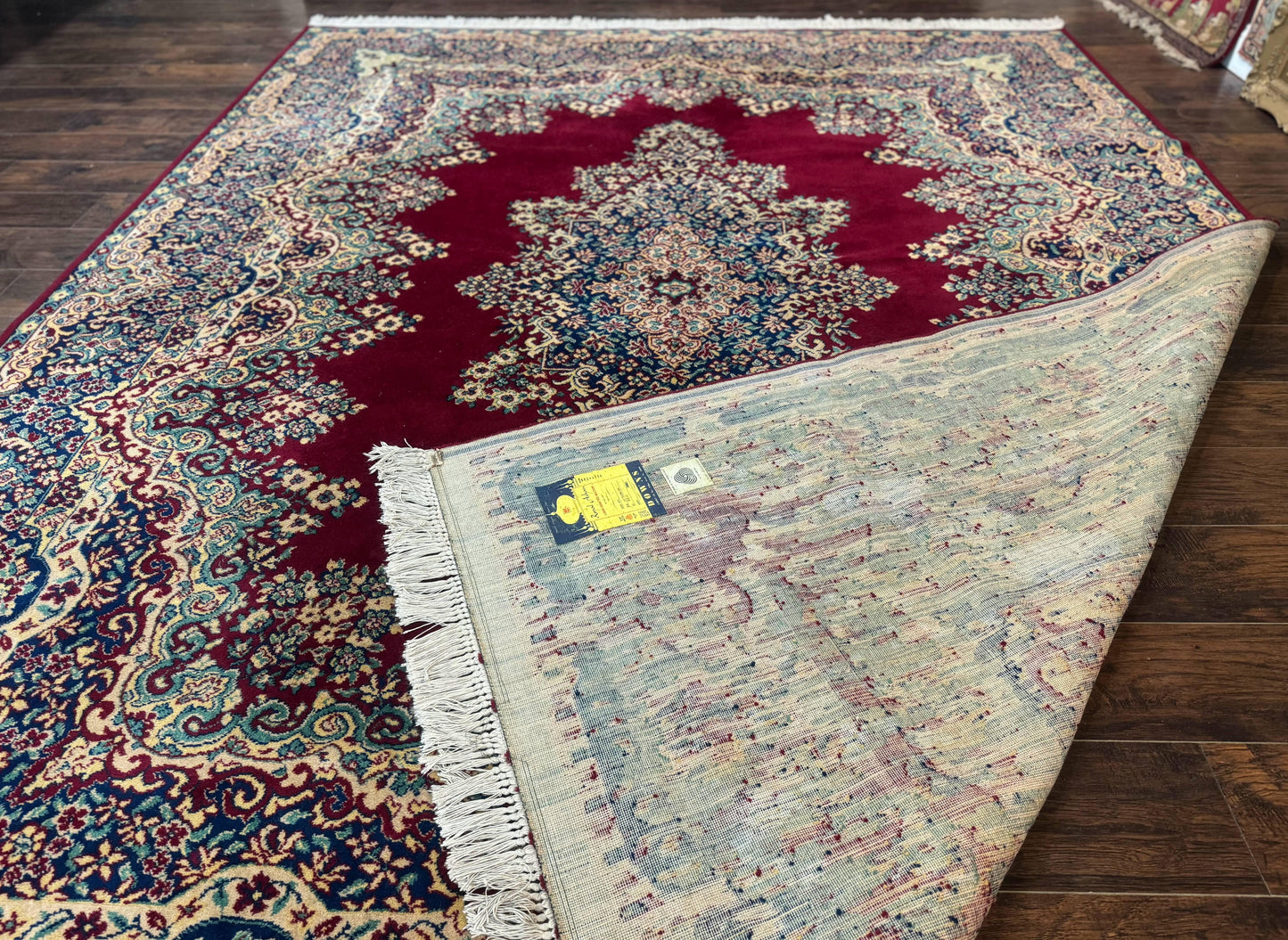 Power Loomed Persian Kirman Rug 9x12 Vintage Wool Pile Area Rug