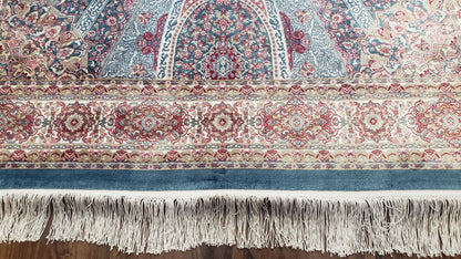 Bamboo Silk Rug 4x6 Light Blue Beige Oriental Medallion Pattern