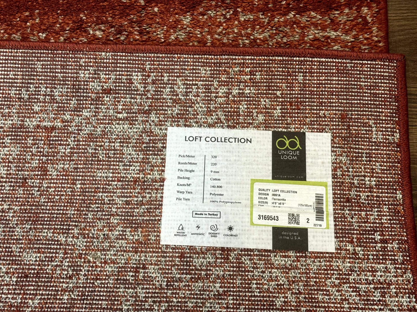 Terracotta Area Rug 4x6 Contemporary Loft Collection Power Loomed Polypropylene and Polyester