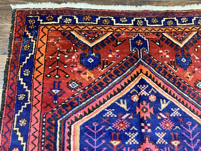 Persian Tribal Rug 5x7 Hand Knotted Wool Vintage Hamadan Nahavand Carpet Geometric Oriental