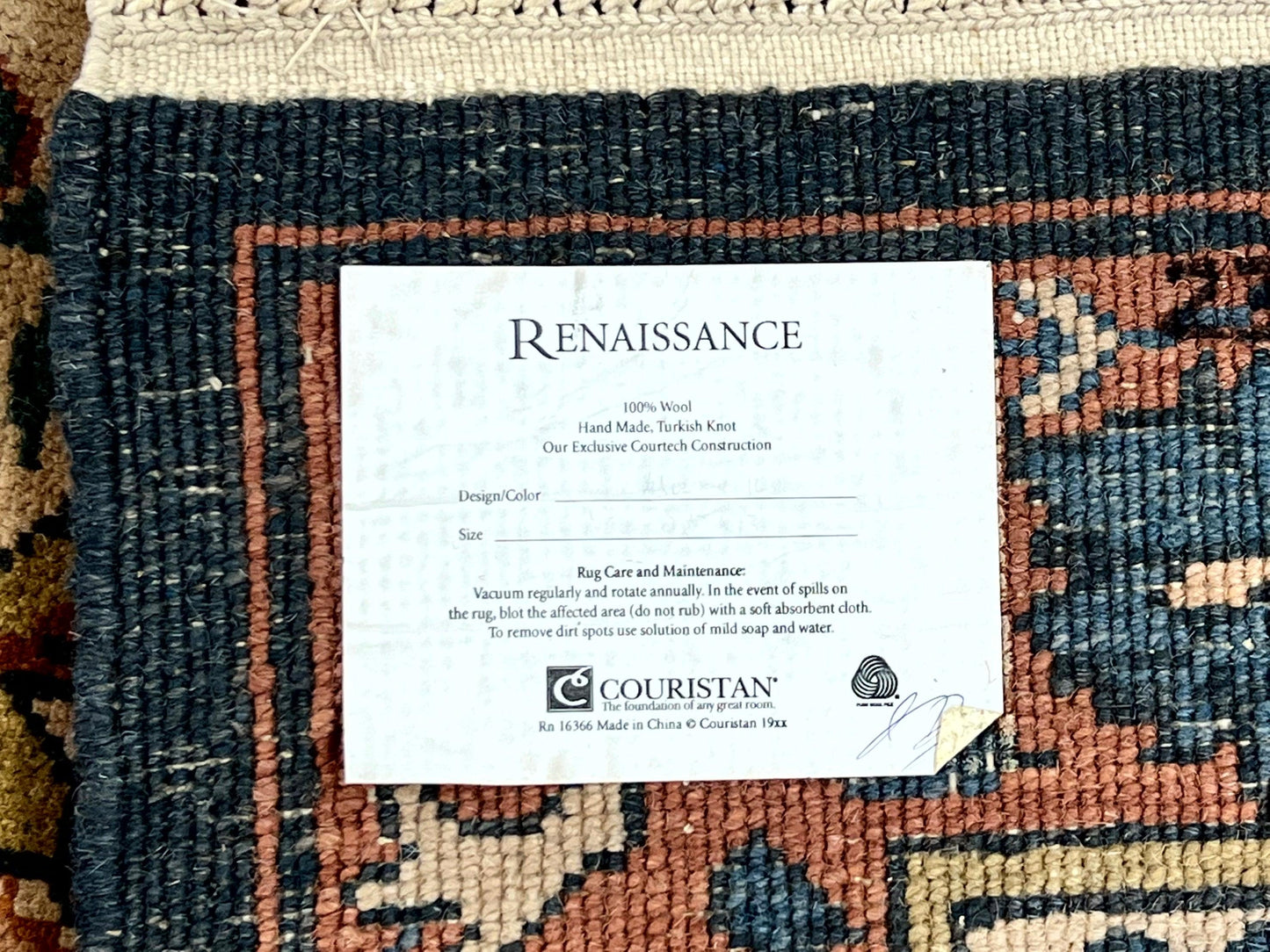 Handmade Vintage Wool Rug 10x13 Floral Birds Beige Couristan