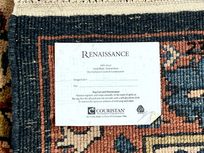 Handmade Vintage Wool Rug 10x13 Floral Birds Beige Couristan