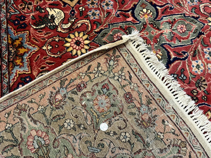 Antique Tabriz Persian Rug 7x10, Red Cream Tan, Unique Design, Fine 270 KPSI, Birds, Floral