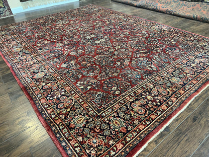 1920s Persian Sarouk Rug 9x12, Red Persian Carpet, High Quality Persian Rug, Allover Floral Pattern, Antique Oriental Rug, Wool Handmade Room Sized