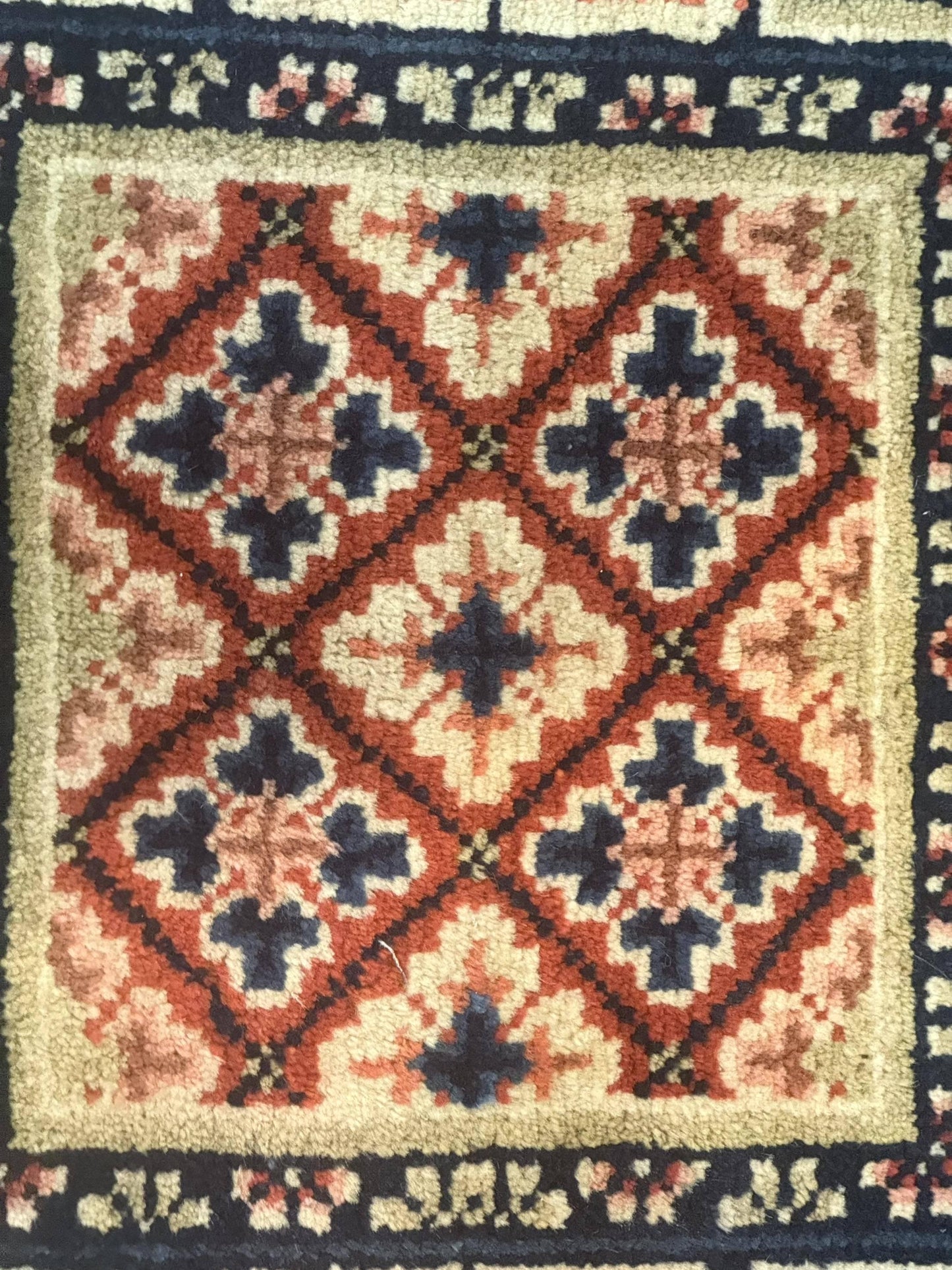 Small Antique Chinese Rug 2x2, Red Blue Square Rug Mat, Handmade, Tibetan Rug