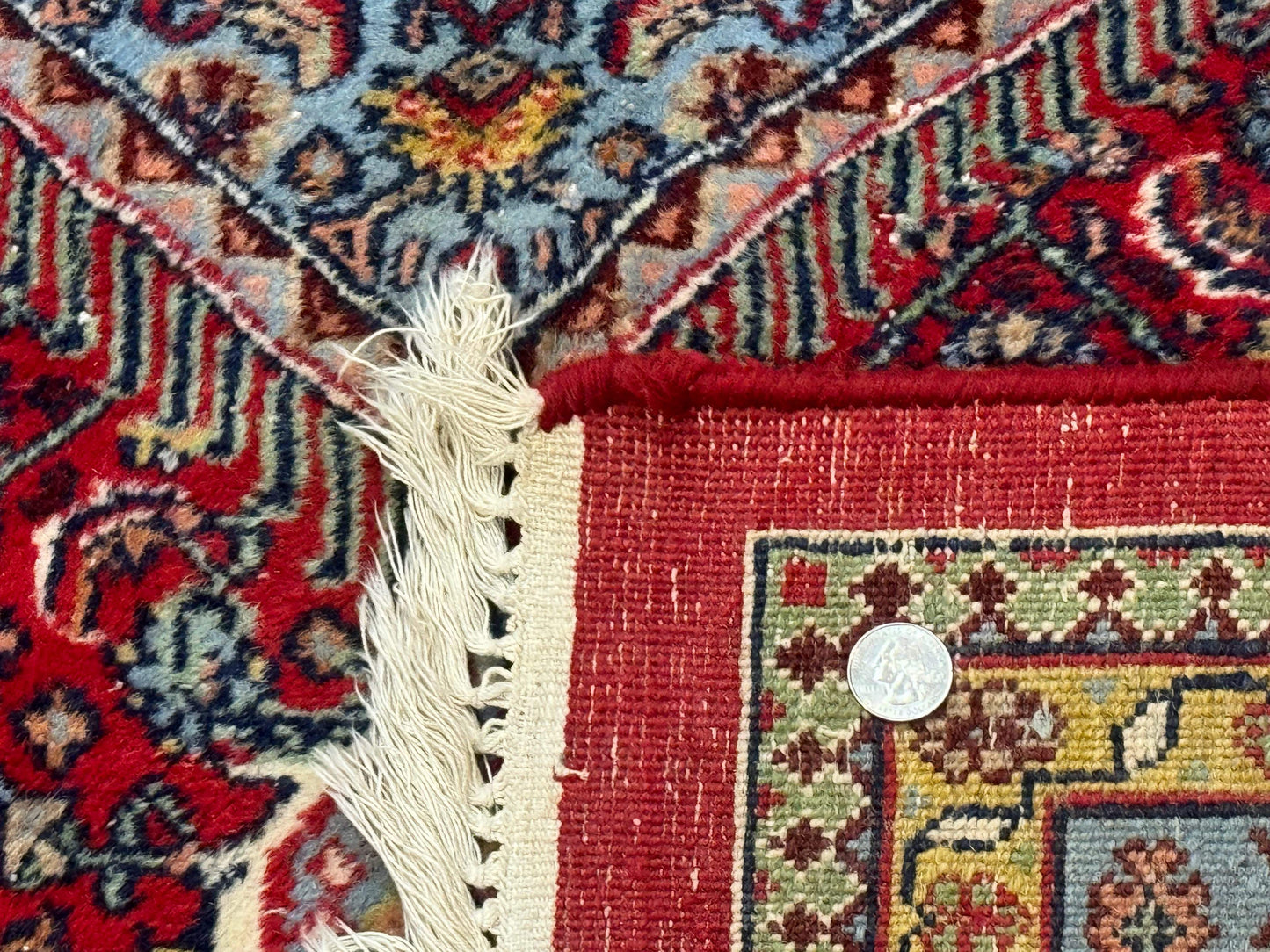 Indo Persian Bidjar Rug 10x14 Red And Dark Blue Herati Mahi Pattern Vintage