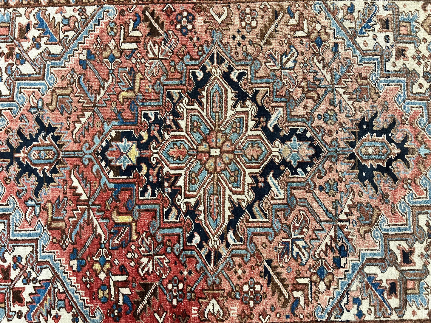 Antique Persian Heriz Rug 6x8, Geometric Medallion, 1920s Oriental Carpet, Handmade Wool Rug