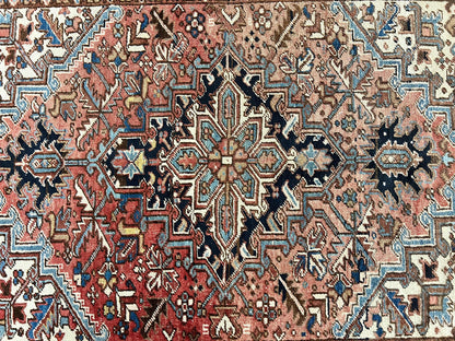 Antique Persian Heriz Rug 6x8, Geometric Medallion, 1920s Oriental Carpet, Handmade Wool Rug