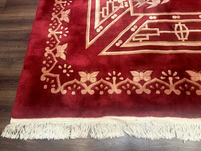 Chinese Wool Rug 12x18 Palace Size Vintage Hand Knotted Red With Butterflies And Flowers