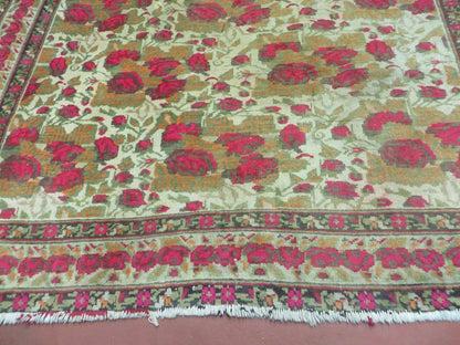 Antique Handmade India Floral Wool Rug 5x6 Roses And Traditional Oriental Design