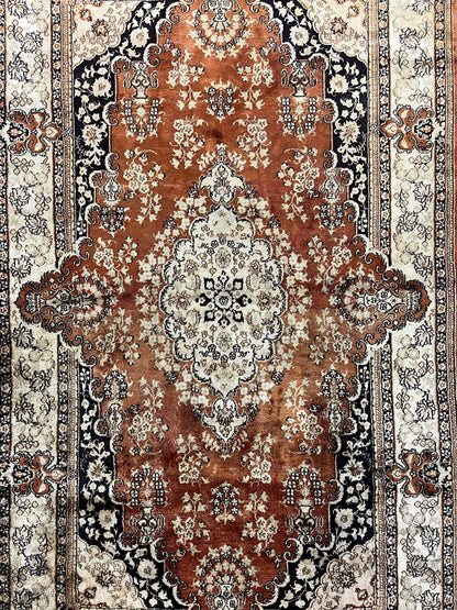 Turkish Silk Rug Hand Knotted 3x5 Floral Medallion Handmade Silk On Silk Oriental Carpet