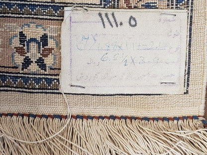 Semi Antique Persian Nain Rug Hand Knotted With Wool Silk Accents Ivory And Blue