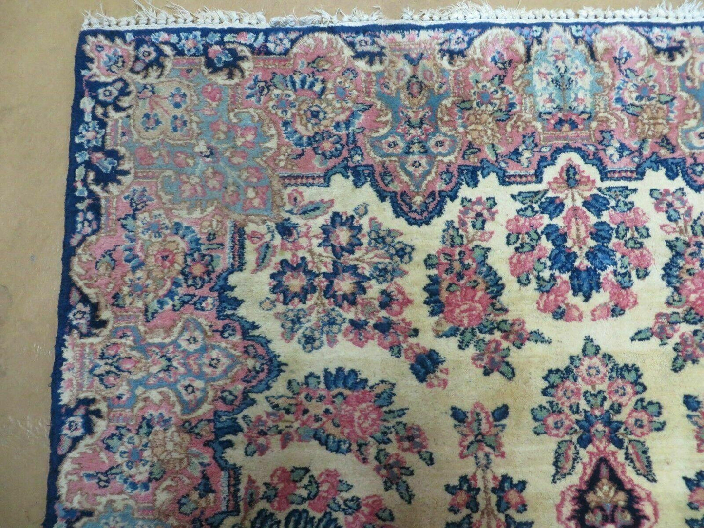 Antique Persian Kirman Rug Hand Knotted Wool Floral Medallion Carpet 3 9 By 6 6