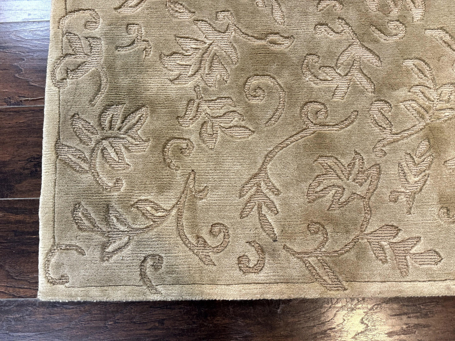 Tibetan Rug Modern 3.7 by 5.5 Hand Knotted Wool Silk Highlights