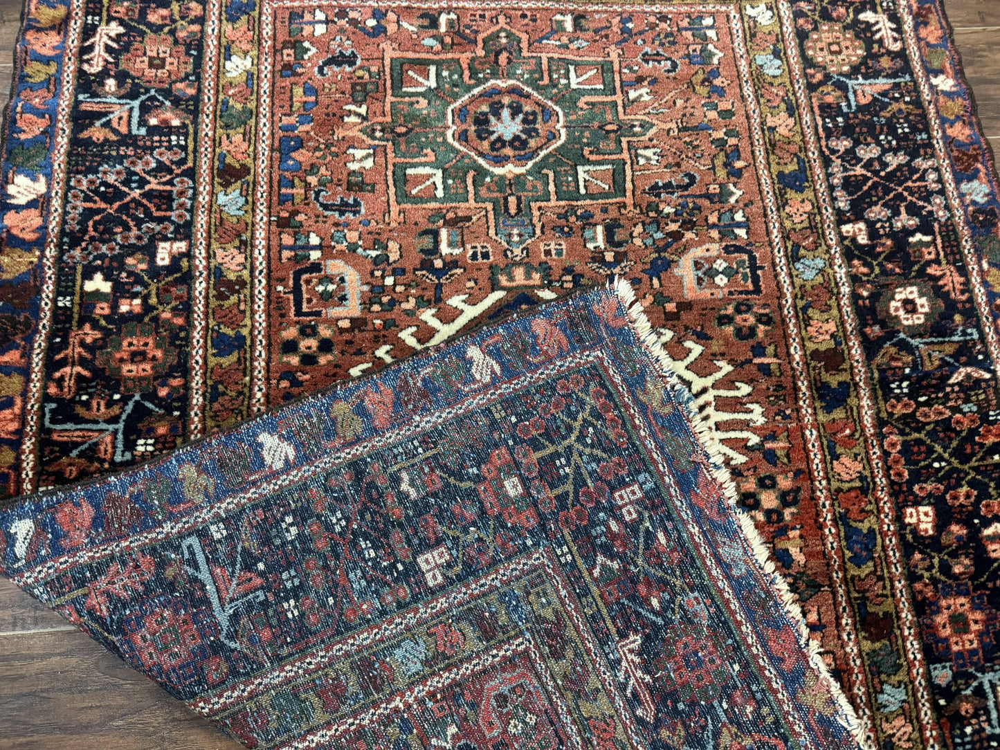 Antique Heriz Rug Persian 5x6 Karajeh Geometric Hand Knotted Wool