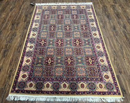 Indo Persian Silk Rug 4x6 Hand Knotted Panel Design Vintage Oriental Carpet