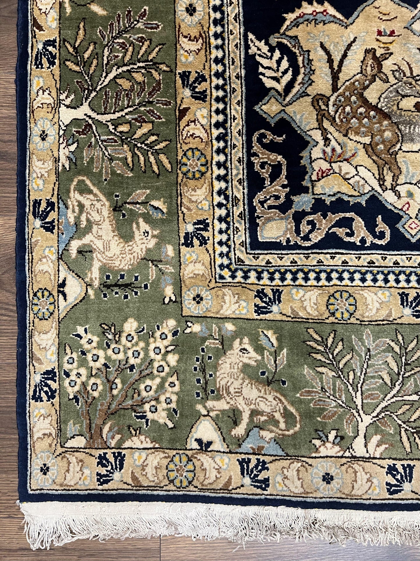 Persian Qum Rug 6x9 Hand Knotted Tree Of Life Oriental Carpet Navy Blue Green