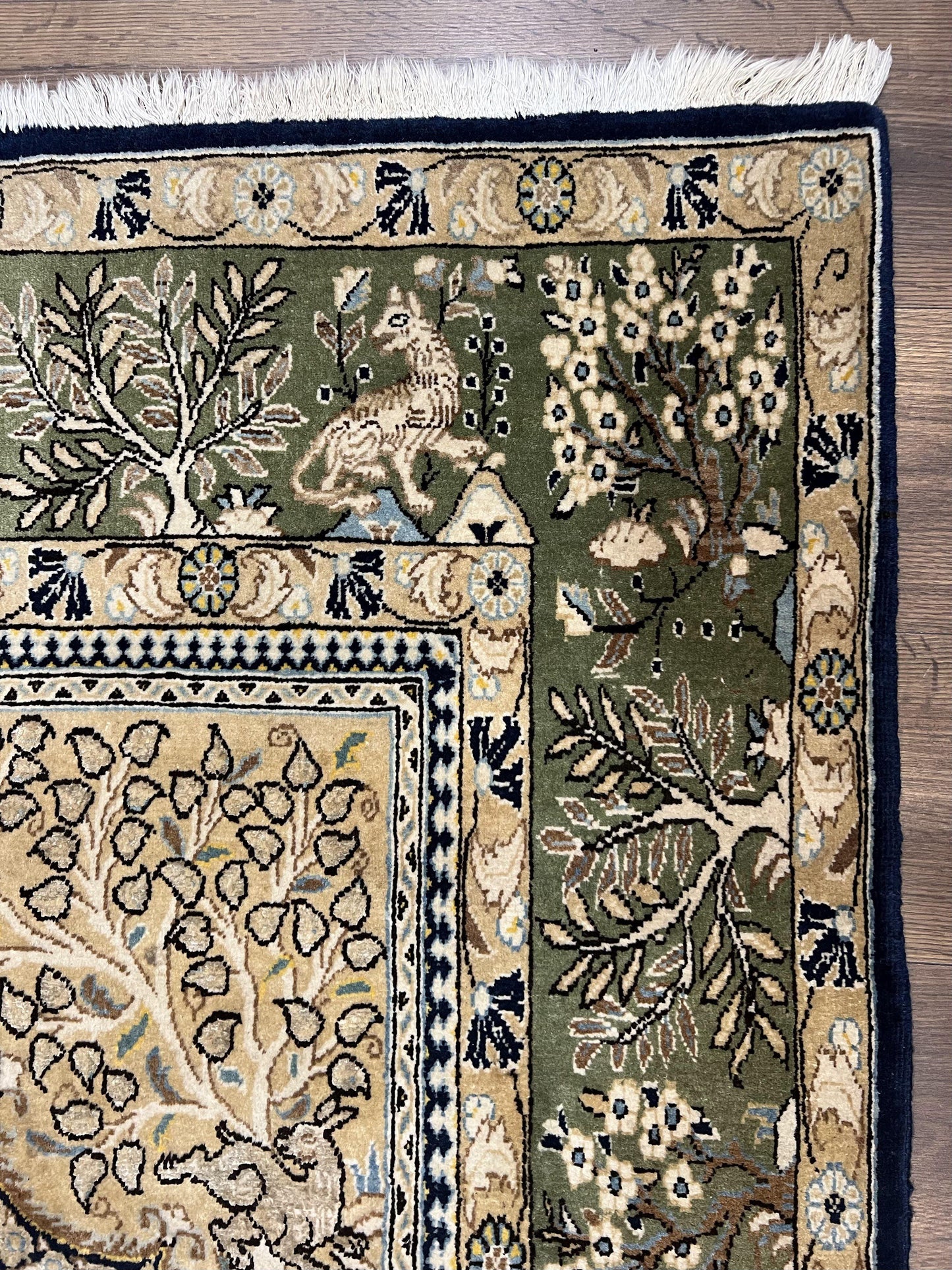 Persian Qum Rug 6x9 Hand Knotted Tree Of Life Oriental Carpet Navy Blue Green