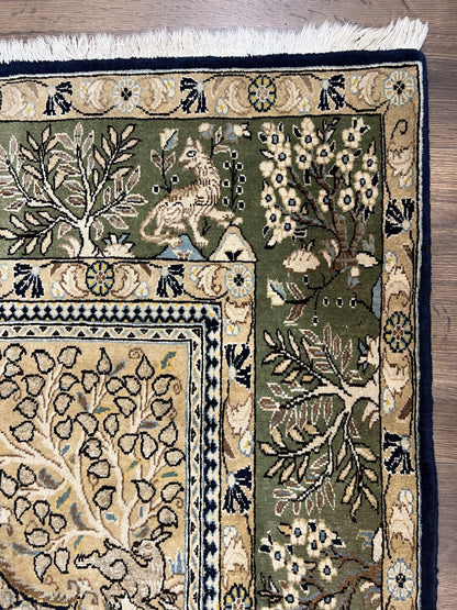 Persian Qum Rug 6x9 Hand Knotted Tree Of Life Oriental Carpet Navy Blue Green