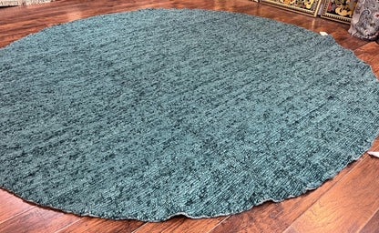 Round Indian Wool Rug Hand Knotted Teal Vintage Home Decor