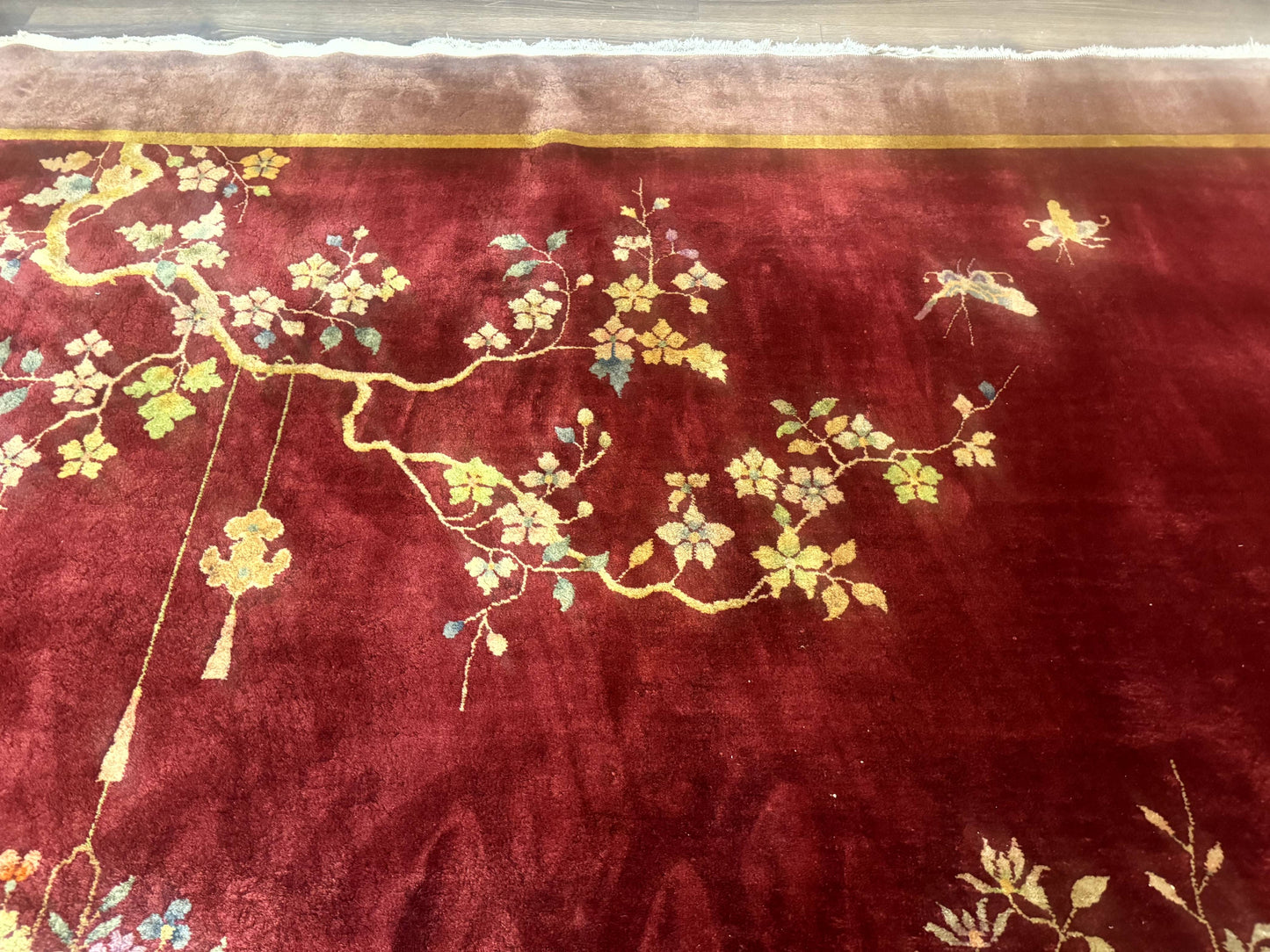 Red Chinese Art Deco Wool Rug 9x11 Handmade Antique Area Rug