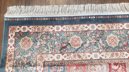 Silk Carpet 4x6 Blue, Panel Design, Four Seasons Pattern, Super Fine & Soft, Bamboo Silk, 4 x 6 Oriental Area Rug, High Quality, New Rug