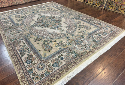Handmade Persian Rug Wool Vintage Floral Medallion Oriental Carpet 8 By 10.6