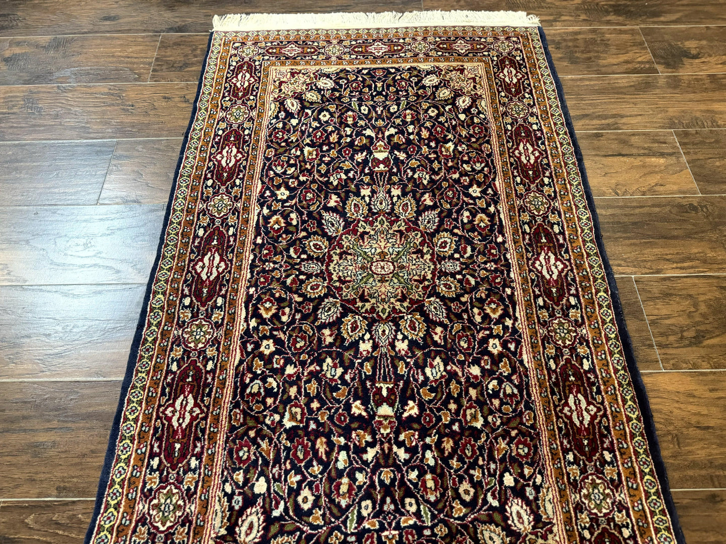 Indo Kashmiri Rug 3x5 Navy Blue Very Fine 400 KPSI Pair A