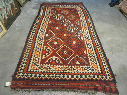 Turkish Kilim Rug Antique Handmade Flat Weave Wool Boho Chic Tribal Design