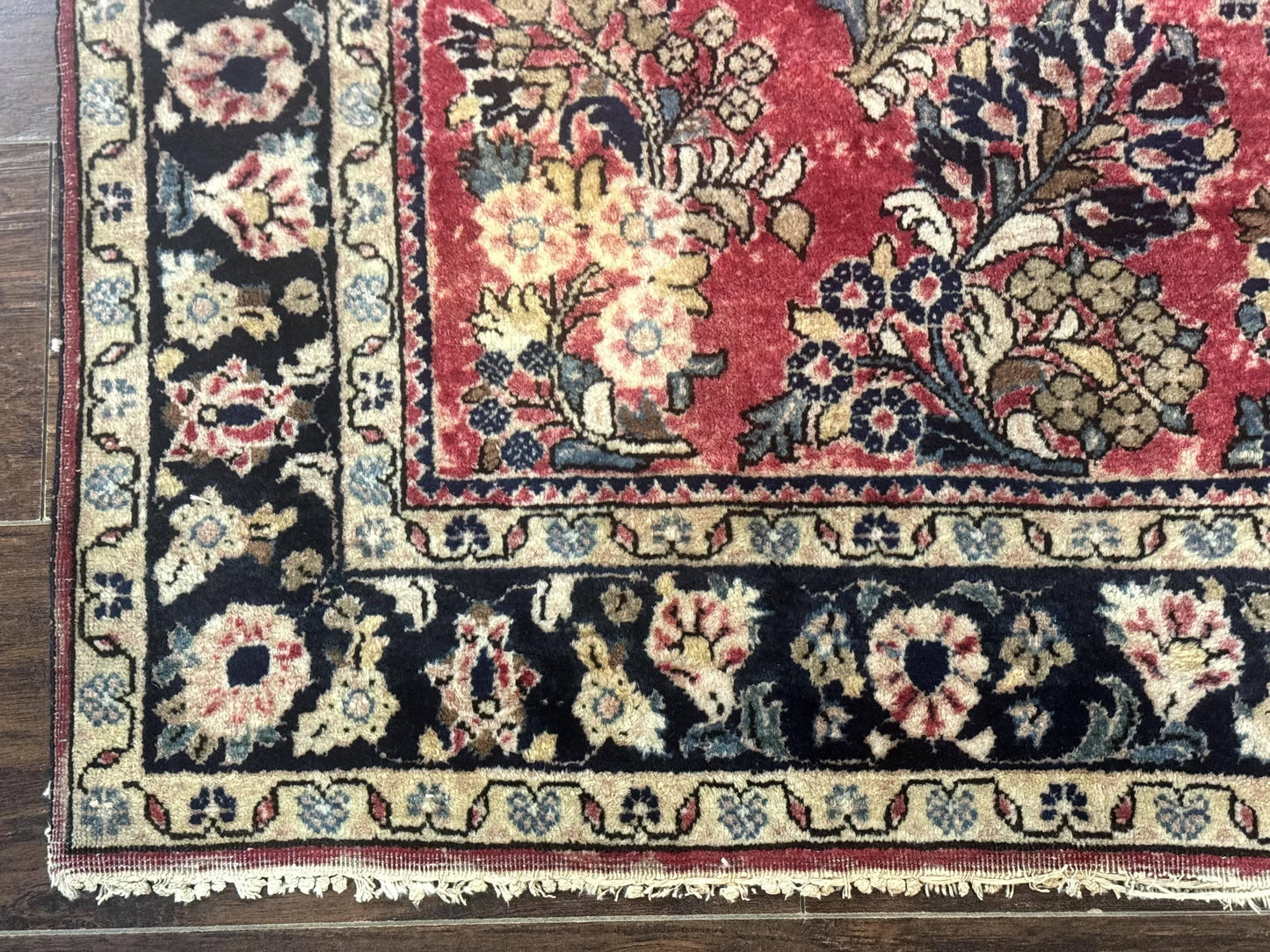 Antique Persian Sarouk Rug 4x7 Floral Red Wool Carpet 1920s